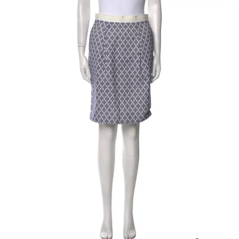 Tory Burch Blue Printed Cotton Pencil Skirt XS US 2 Classic Designer Chic